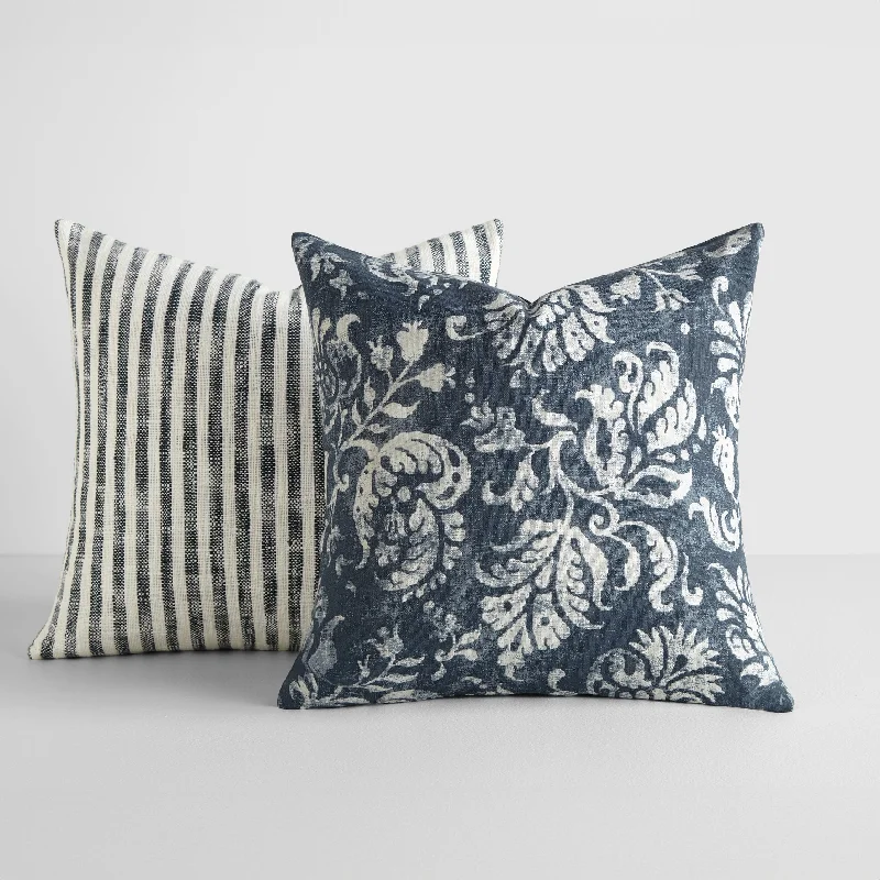 2-Pack Yarn-Dyed Patterns Decor Throw Pillows in Yarn-Dyed Bengal Stripe / Distressed Floral