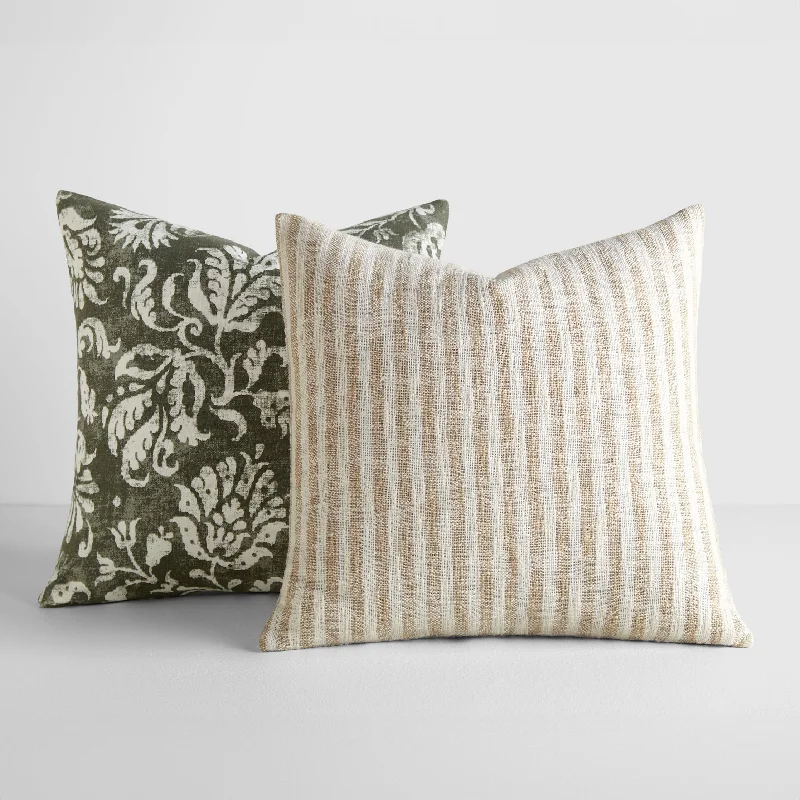 2-Pack Yarn-Dyed Patterns Decor Throw Pillows in Yarn-Dyed Bengal Stripe / Distressed Floral