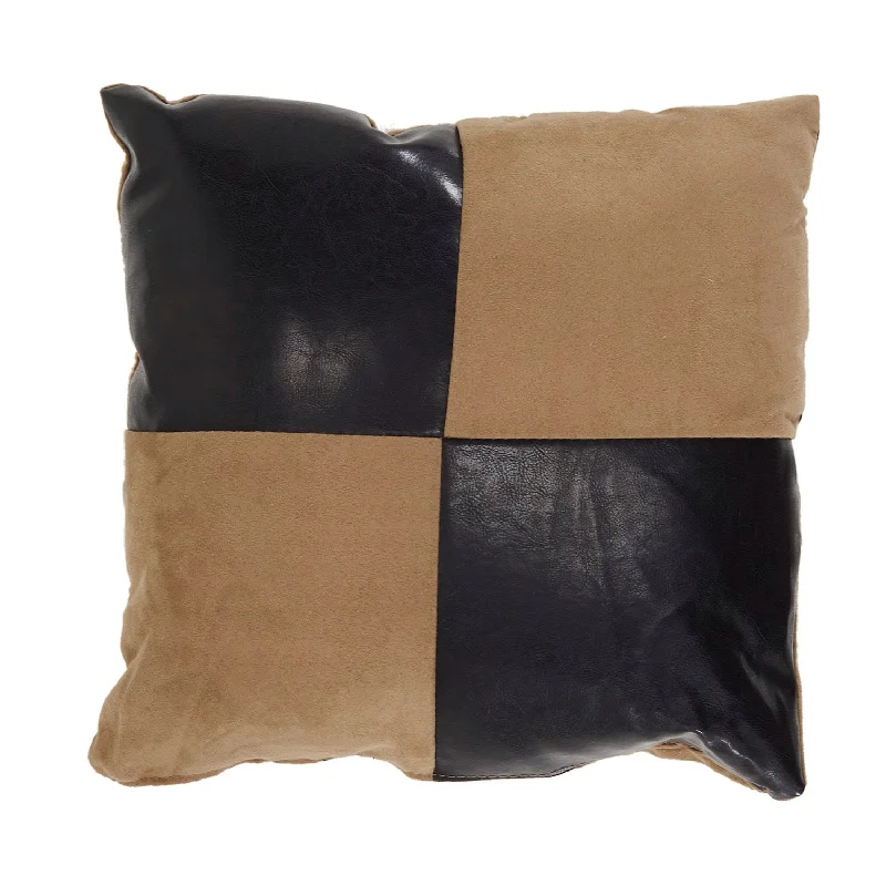 Brown & Black Leather Checkered Pillow