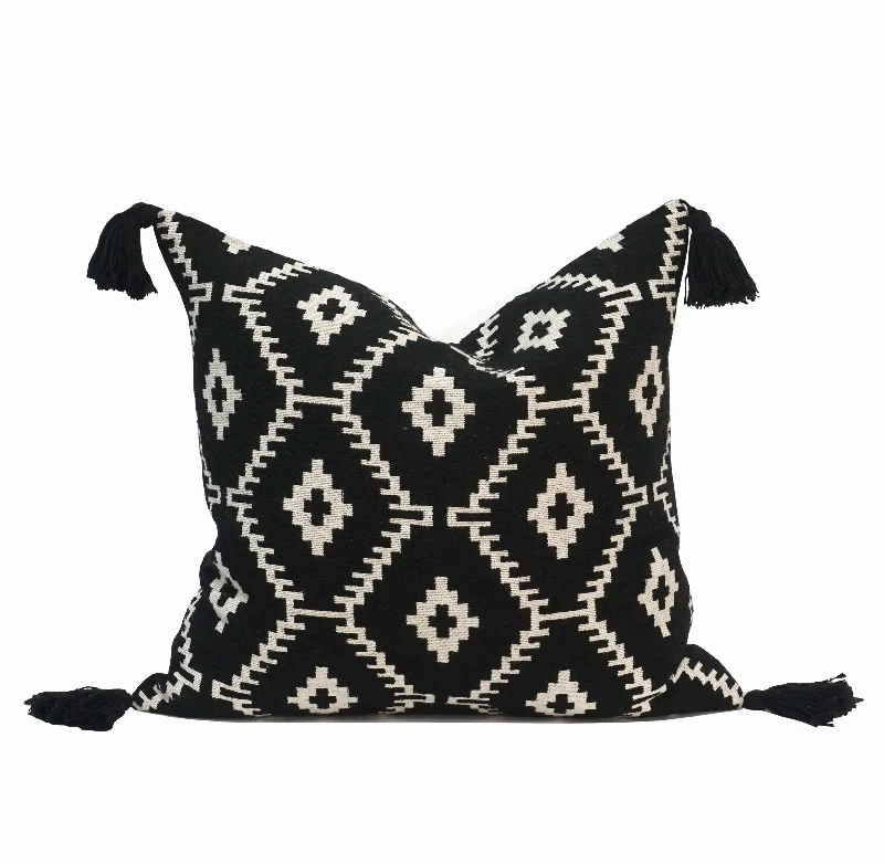 Cosmo Indian Throw Pillow Cover | Black/Natural | 18" x 18"