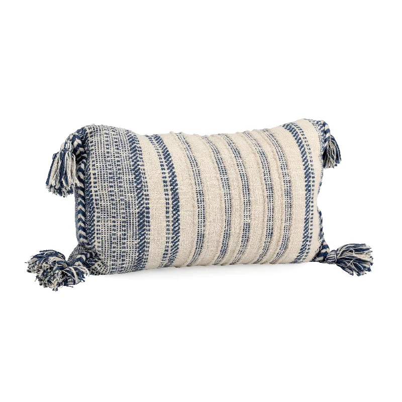 Cream and Blue Lumbar Pillow