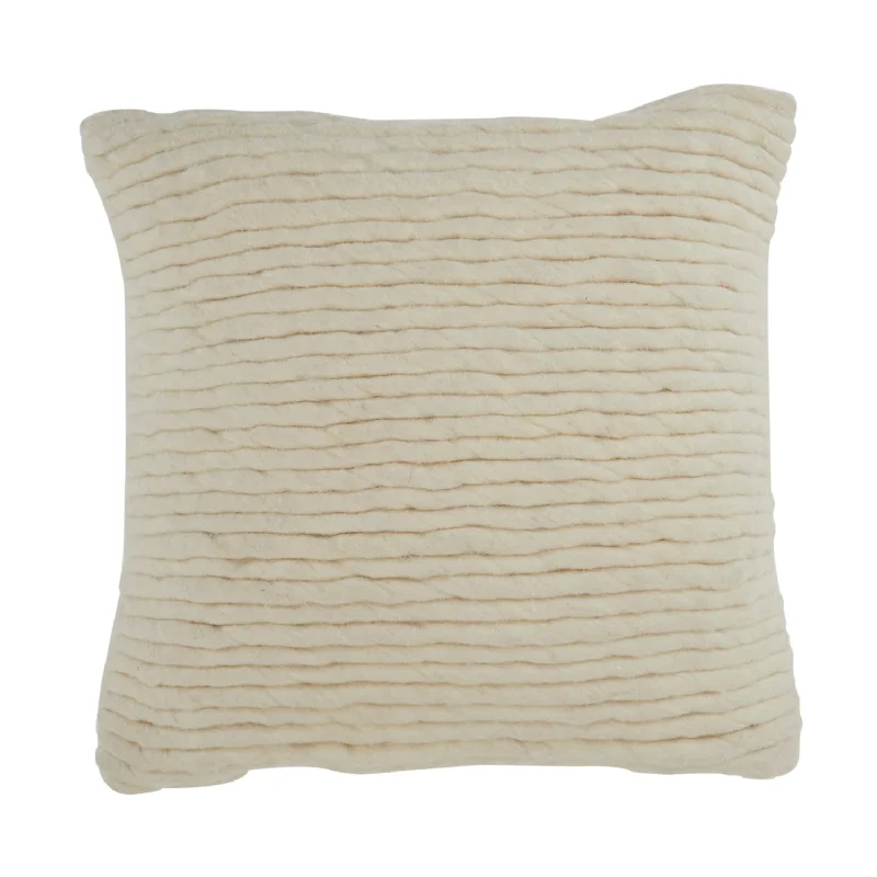 Cream Felt Yarn Striped Pillow