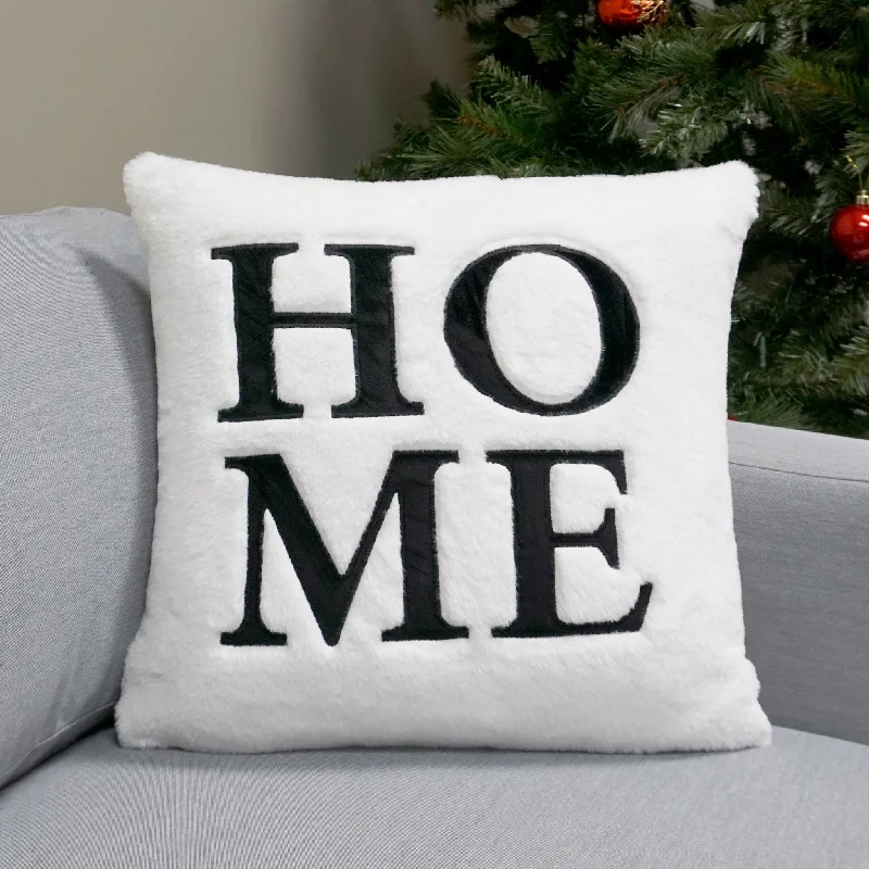 Home Applique Faux Fur Throw Pillow Cover | 20" x 20"