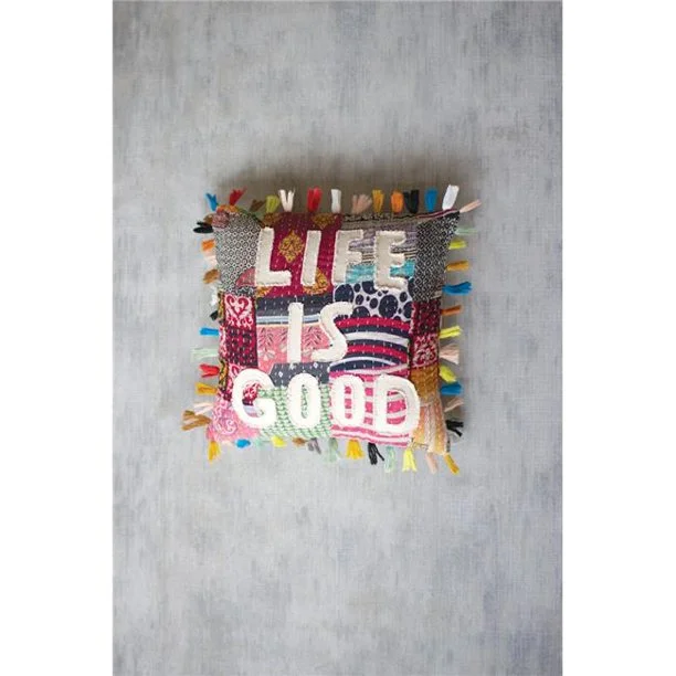 Kalalou NRV2133 Life is Good Kantha Pillow