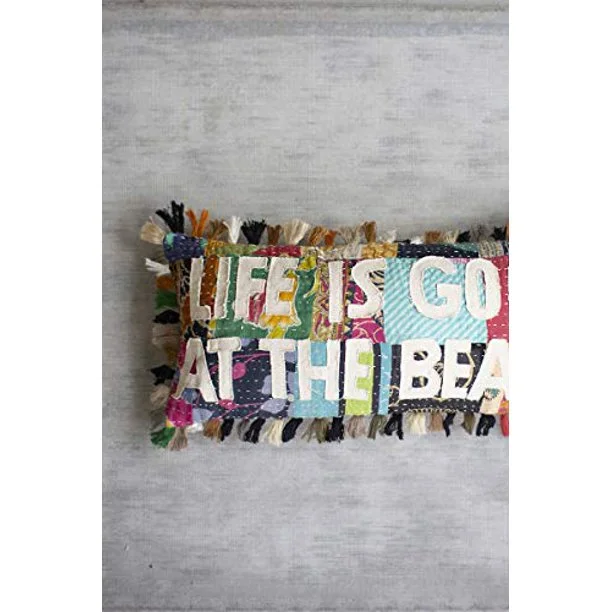 Kalalou NRV2137 Life is Good at The Beach Kantha Pillow