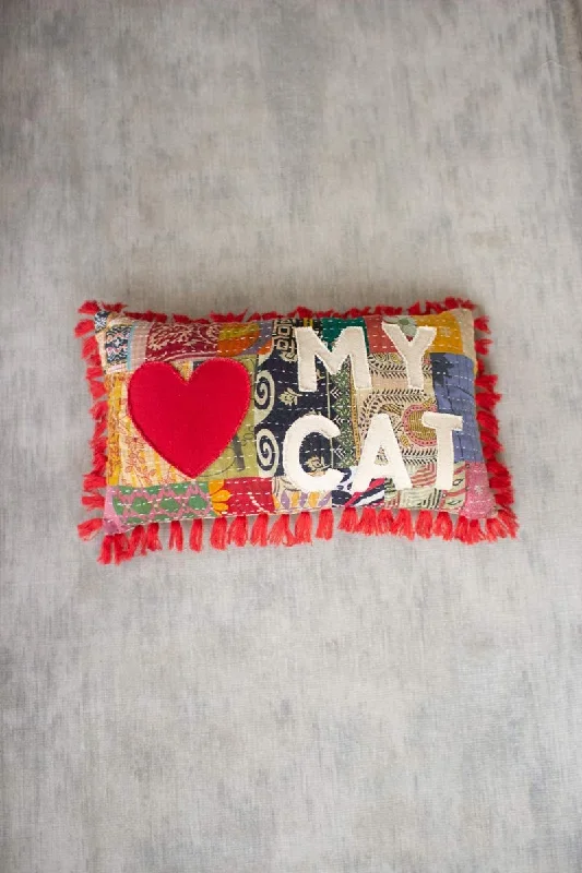 Kalalou NRV2143 Love My Cat Kantha Pillow