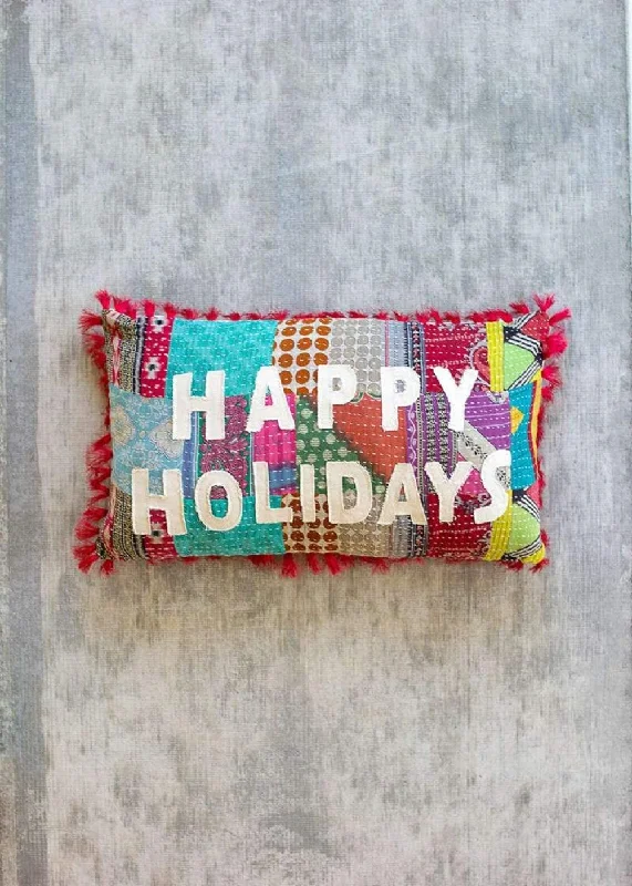 Kalalou NRV2254 Happy Holiday Kantha Pillow