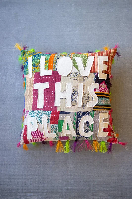 Kalalou NRV2255 I Love This Place Kantha Pillow