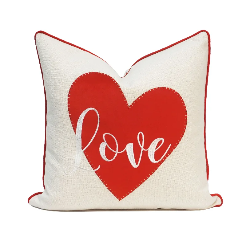 Love/Heart Applique Throw Pillow Cover | Natural | 18" x 18"