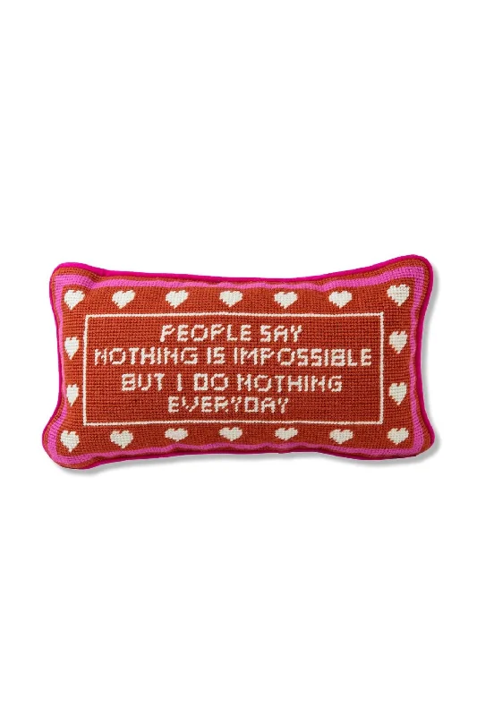 Nothing Is Impossible Needlepoint Pillow In Pink Velvet