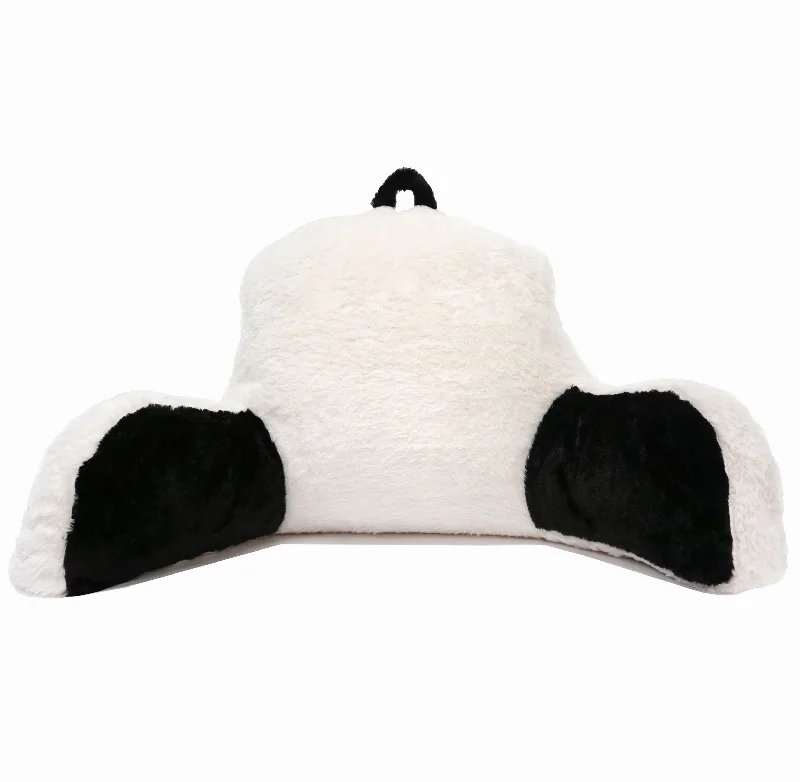 Panda Faux Fur Bed Reading Memory Foam Pillow | Backrest Support Soft Cushion with Arms Medium