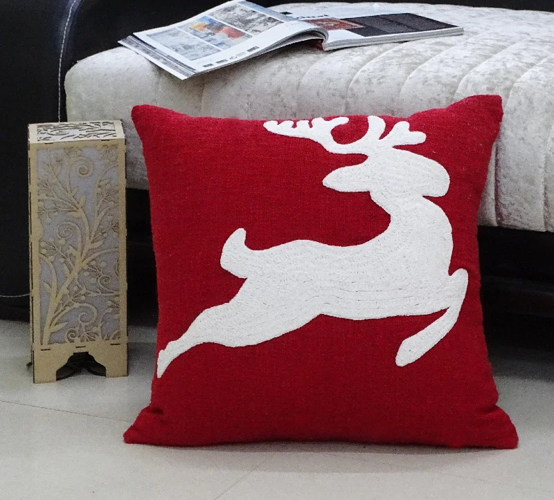 Red Christmas Throw Pillow Reindeer