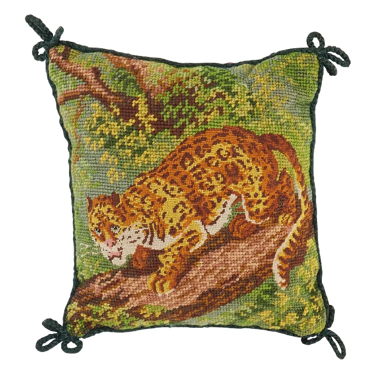 Green Leopard Needlepoint Pillow