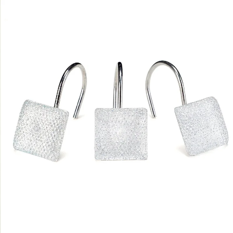 12Pcs Crystal Diamond Shower Curtain Hooks - White