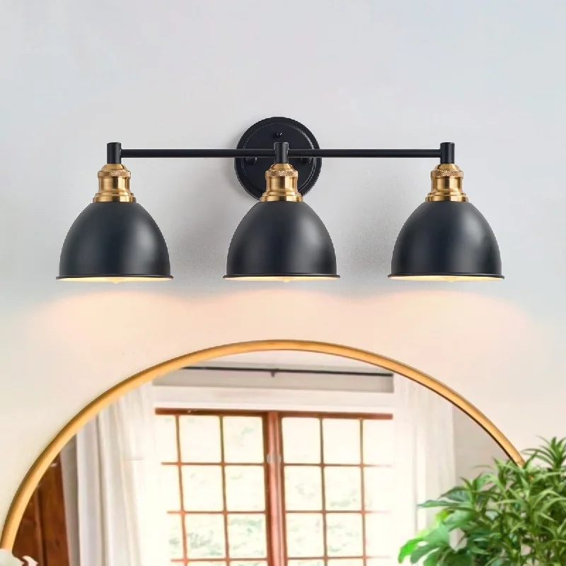 3-Lights Black Metal Shade Bathroom Vanity Lighting - 24.6"D×4.9"W×9.4"H