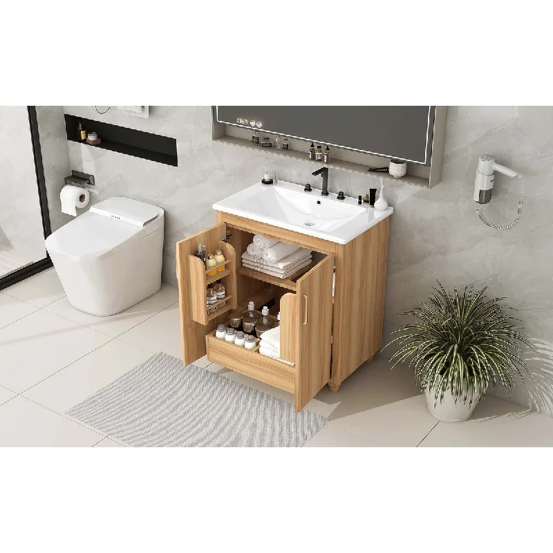 30" Bathroom Vanity with Sink Combo, Multi-functional Bathroom Vanity Cabinet with Doors, Drawer and Adjustable Shelf