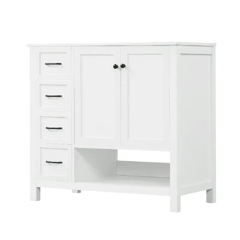 36 inch Freestanding Bathroom Vanity Set in White with Integrated Ceramic Sink