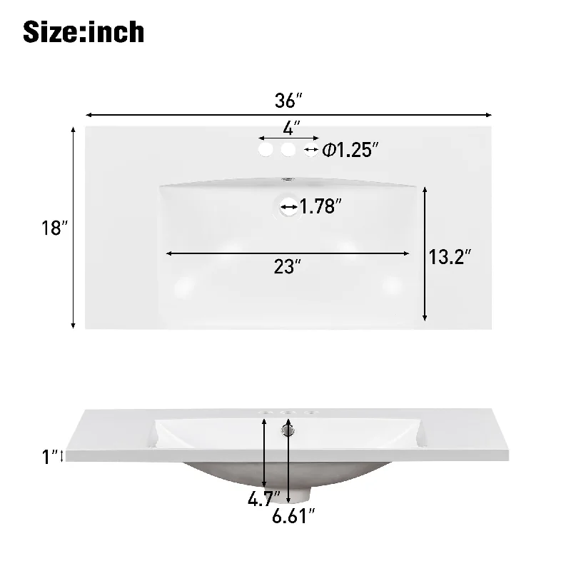 36 inch Freestanding Bathroom Vanity Set with Under-mount Resin Sink