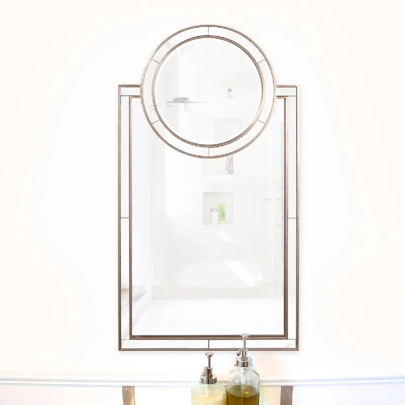 Allan Andrews Art Deco Vanity Mirror with Arched Top & Champagne Silver Trim - 44"H x 24"W