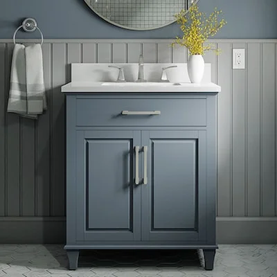 allen + roth Brookview 30-in Slate Blue Undermount Single Sink Bath Vanity with Top - $285