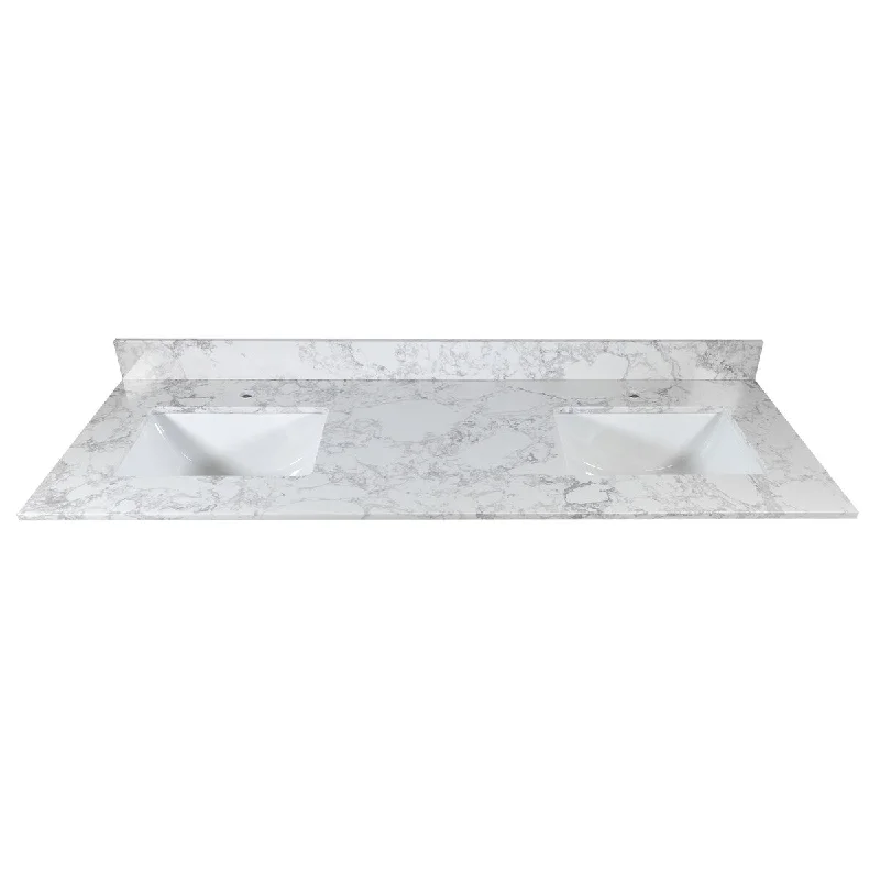 bathroom stone vanity top engineered stone carrara white marble color with double rectangle undermount ceramic sink