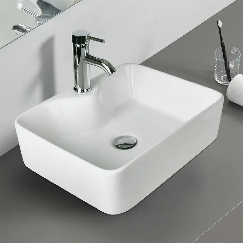 Bathroom Vessel Sink Countertop Basin Pop-up Drain Ceramic G - 18" x 5"