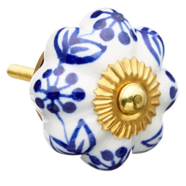 Blue Leaf Ceramic Drawer/ Door/ Cabinet Knobs (Pack of 6)