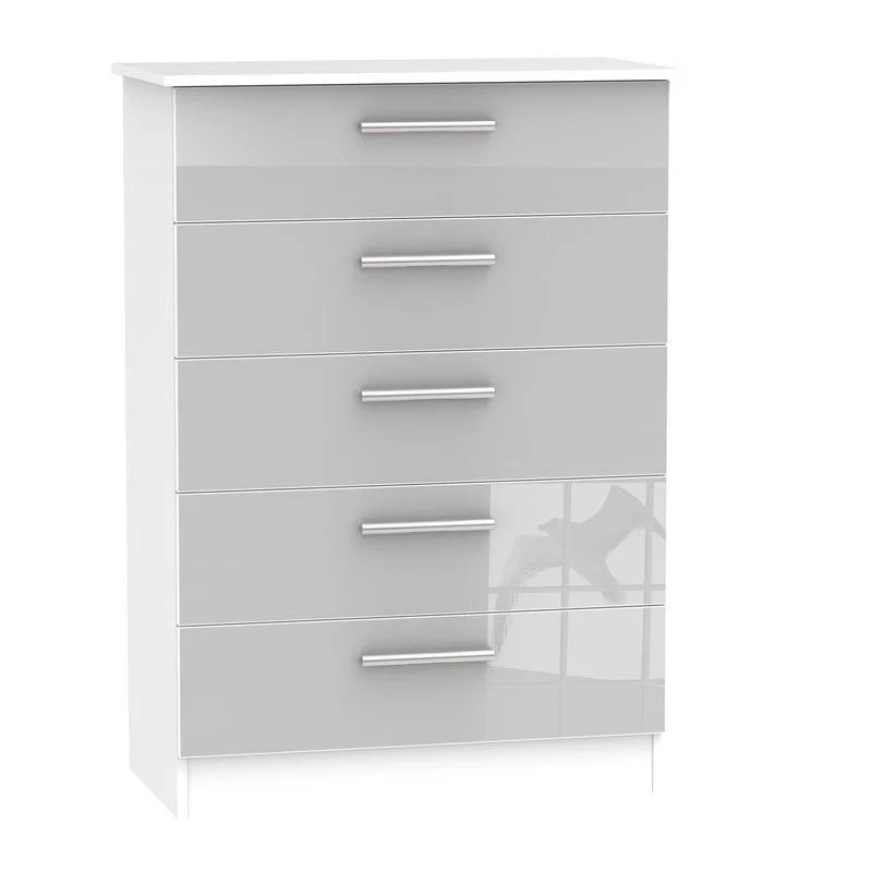 Buxton Tall Chest of Drawers White & Grey 5 Drawers