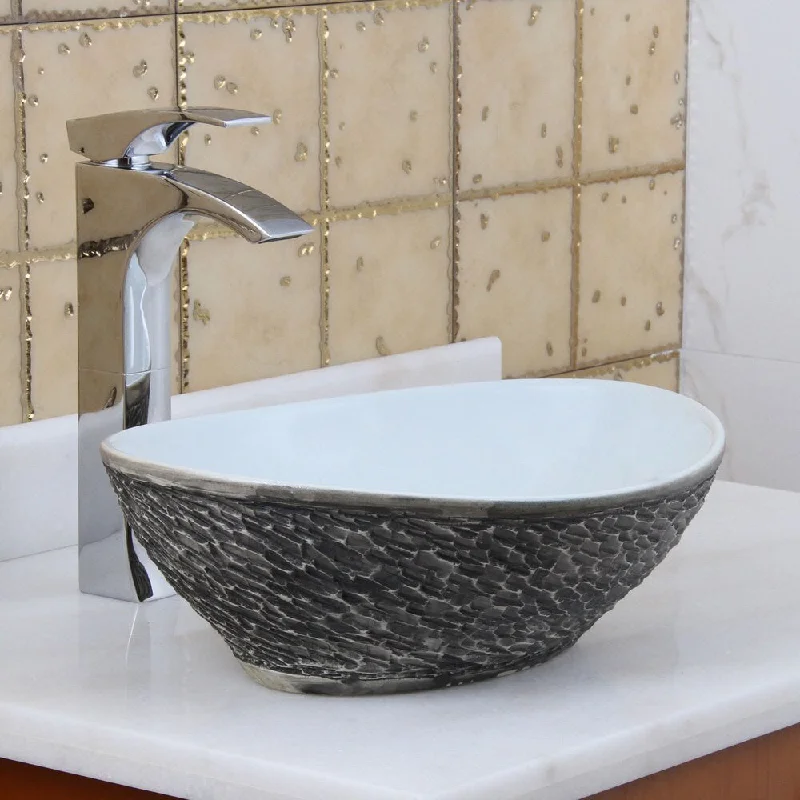 Elite 1574 Oval grey / White Porcelain Ceramic Bathroom Vessel Sink