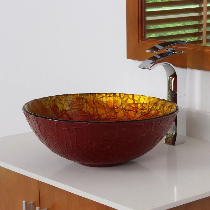 Elite 7018 Rainbow Design Tempered Glass Bathroom Vessel Sink