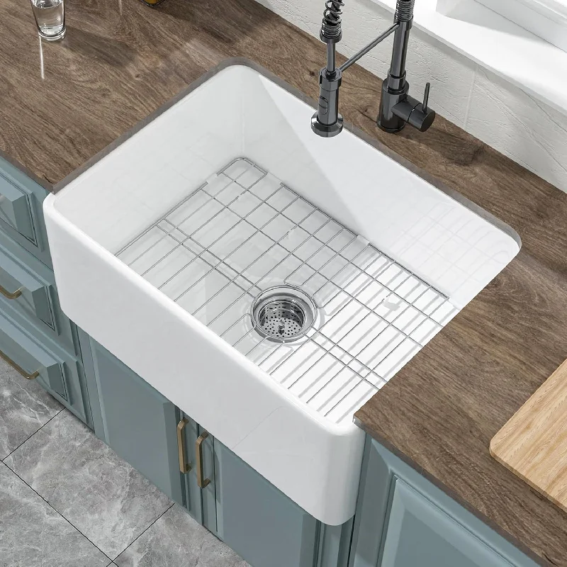 Farmhouse Sink 24 x 18 Inch Small Farm Sink White Apron Sink Fireclay Farmer Sink - $130