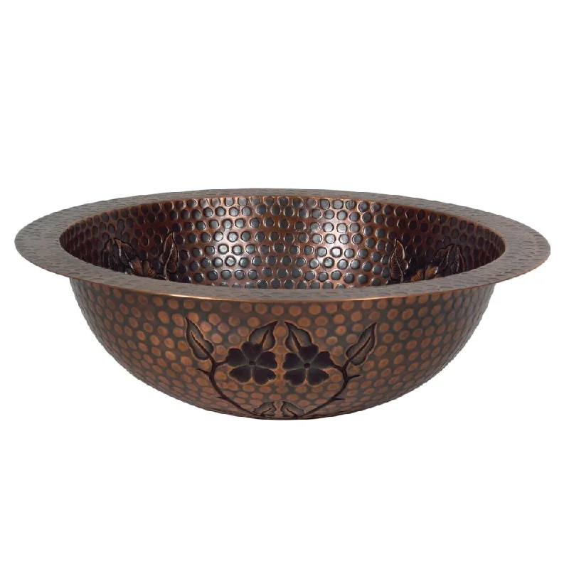 Flat Rim Flower and Thorn Design Copper Sink