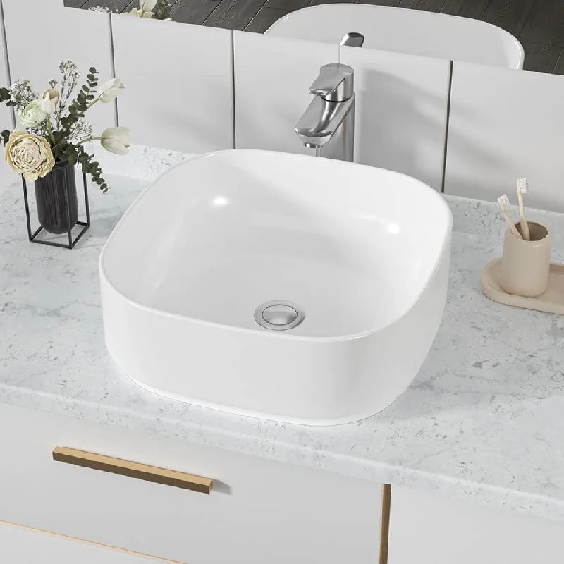 Glacier Bay 16 in. Ceramic Square Vessel Bathroom Sink in White - $37