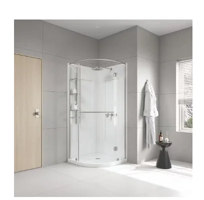 Glamour 34 in. x 76.40 in. Corner Drain Corner Shower Kit in Satin Nickel and White - $760