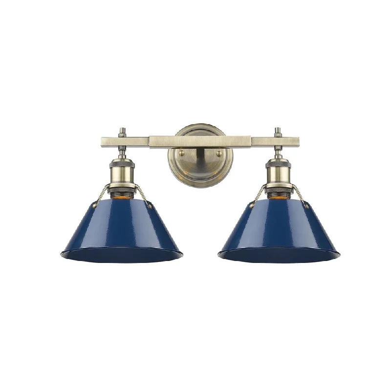 Golden Lighting Orwell AB Aged Brass 2-light Bath Vanity with Navy Blue Shades