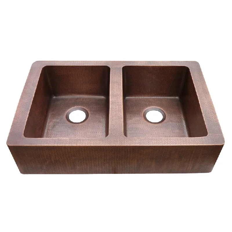 Hammered Copper Double Bowl Farmhouse Sink