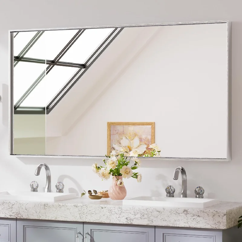 Keonjinn Brushed Silver Mirror for Over Sink 55x30 in Large Bathroom Vanity Mirror - $170