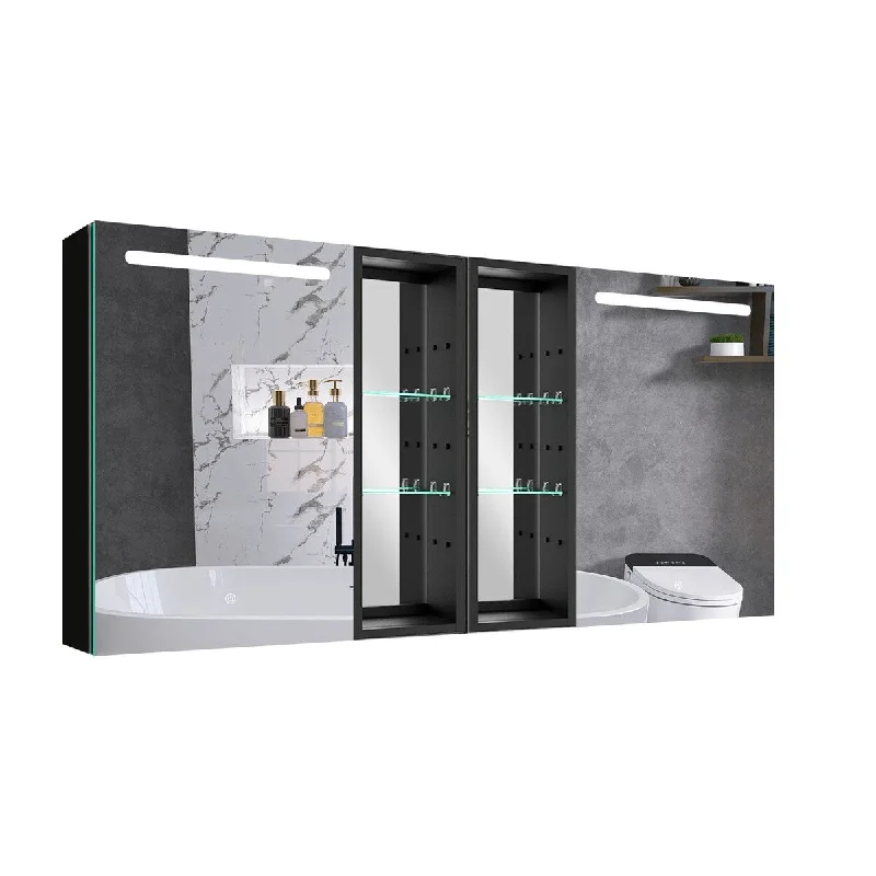 LED Bathroom Medicine Cabinet Surface Mount Double Door - 60 x 30 Inch