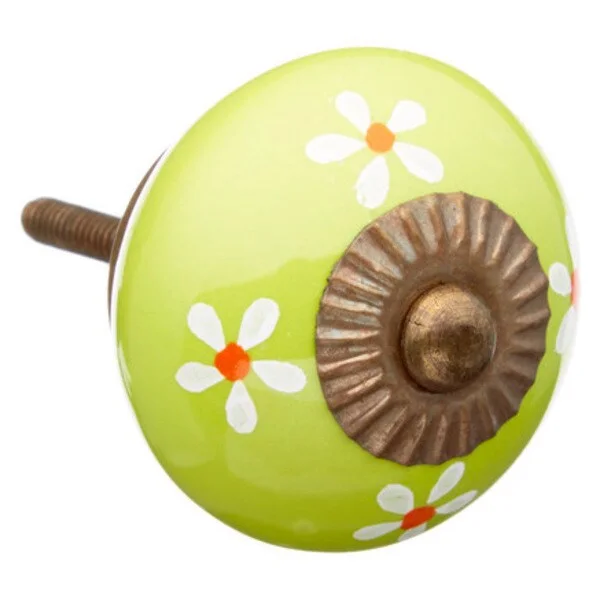 Lime Green Flowers Ceramic Drawer/ Door/ Cabinet Knob (Pack of 6)