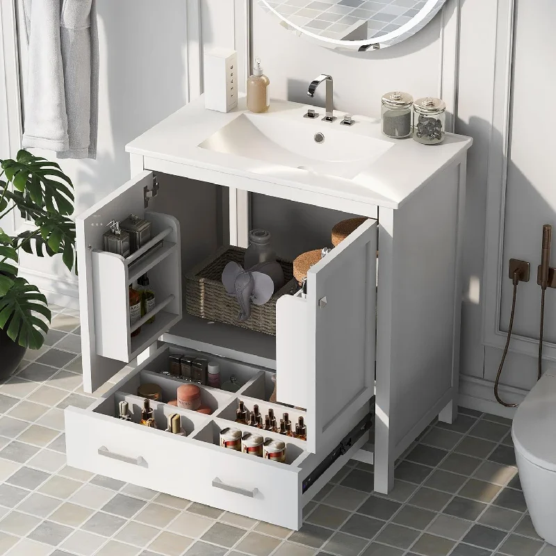 LostCat 30-Inch White Bathroom Vanity,Bathroom Storage Cabinet,Easy Assembl - $215