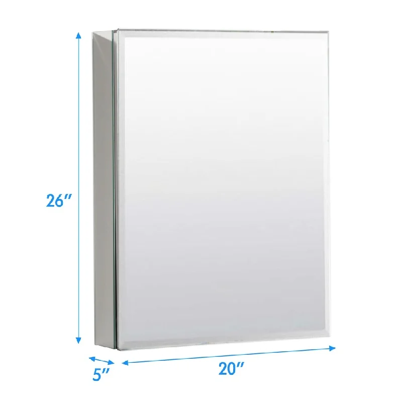 Mirror Medicine Cabinet Surface Mount or Recess Aluminum Bathroom Adjustable Shelves, 20X26 inch