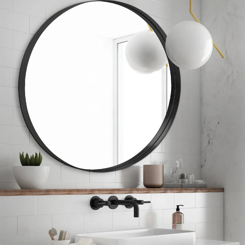 Modern Deep Frame Wall-Mounted Vanity Round Mirror