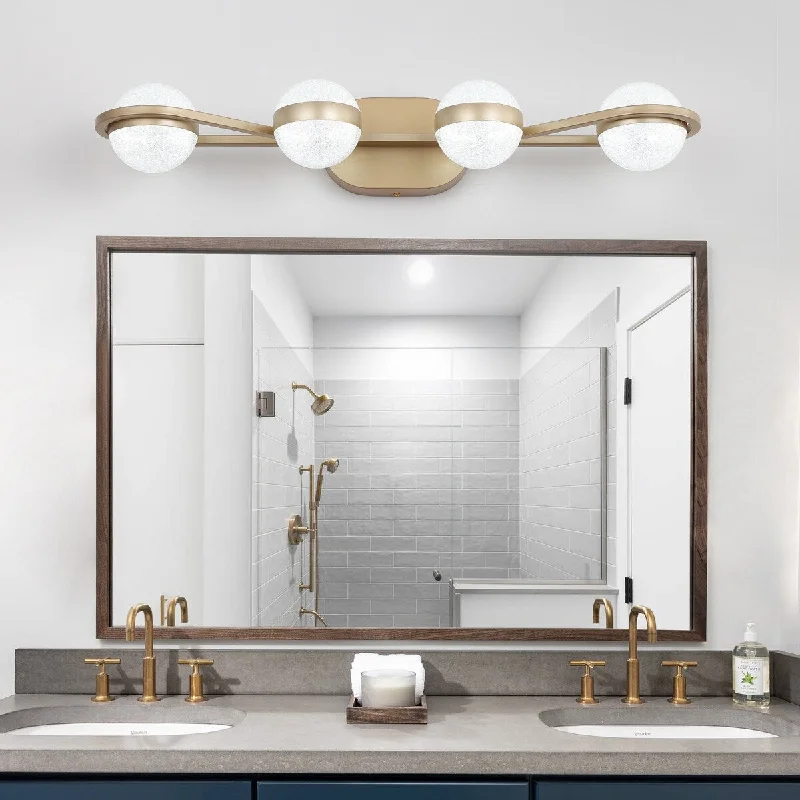 Modern Minimalist Gold Bathroom Vanity Light, 4 Bulb Frosted Glass Shades, Wall Mounted Decorative Lighting Fixture