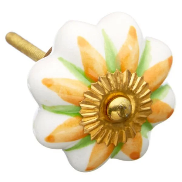 Orange and Green Flower Knob Ceramic Drawer/ Door/ Cabinet Knob (Pack of 6)