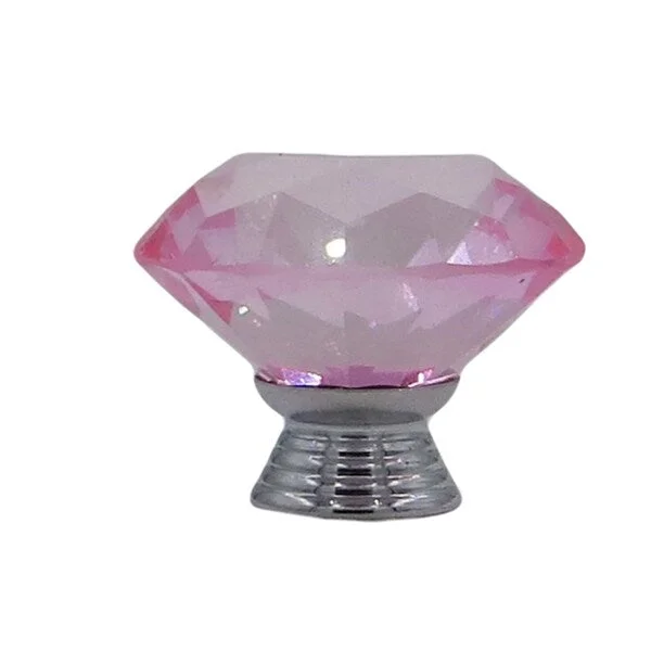 Pink Crystal Glass Diamond-shape 1.5-inch Drawer, Door, Cabinet Knob Pulls (Pack of 6)