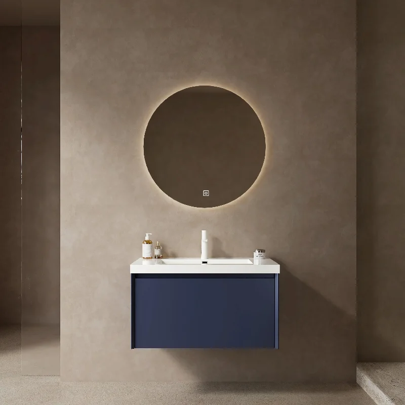 Pre-Assembled Modern Wall-Mounted Bathroom Vanity with Bright White Integrated Basin