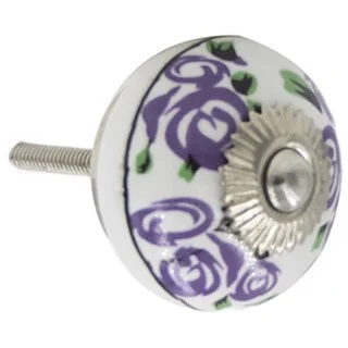 Purple Flowers Ceramic Drawer/ Door/ Cabinet Knob (Pack of 6)