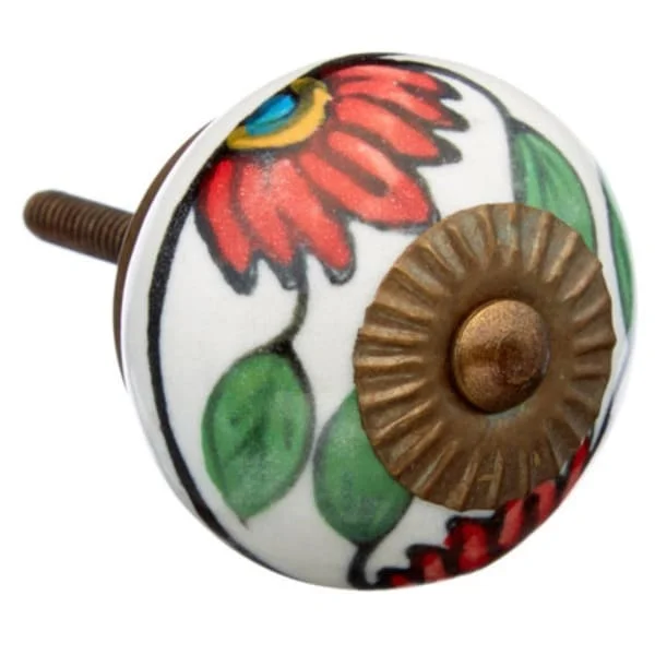 Red Flower Ceramic Drawer/ Door/ Cabinet Knob (Pack of 6)