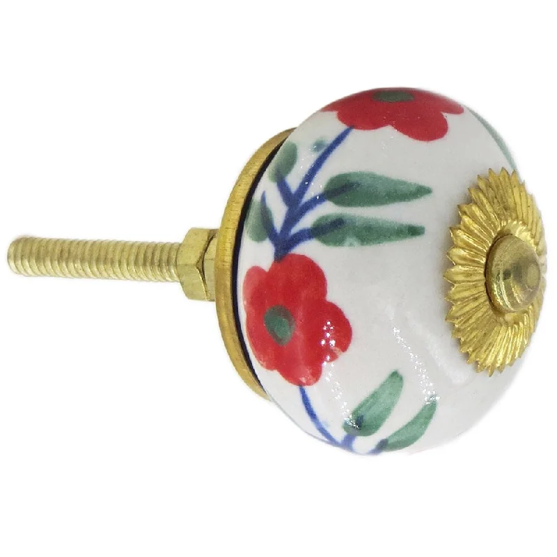 Red Flower On Vine Ceramic Drawer/ Door/ Cabinet Knobs (Pack of 6)