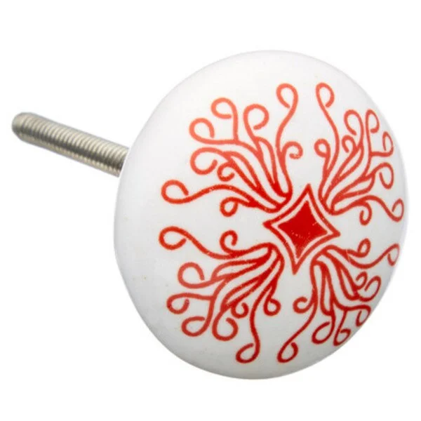 Red Leaf Flat Ceramic Drawer/ Door/ Cabinet Knob (Pack of 6)